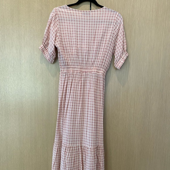 FAITHFUL THE BRAND Revolve Maple Pink Plaid Cut Out Midi Dress, size xs - Picture 6 of 9